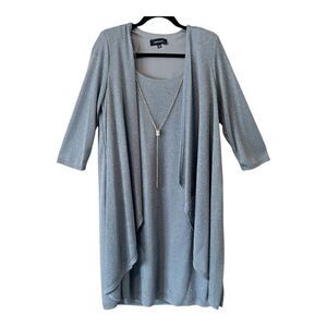 R & M Richards Blue Ribbed Blue Sparkle Dress And Draped Attached Jacket Sz 12